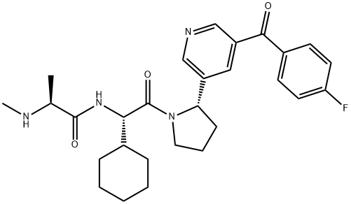 (S)-N-((S)-1-cyclohexyl-2-((S)-2-(4-(4-fluorobenzoyl)thiazol-2-yl)pyrrolidin-1-yl)-2-oxoethyl)-2-(MethylaMino)propanaMide Struktur