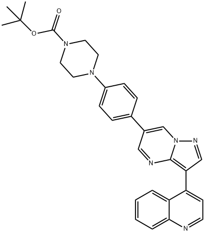 tert-butyl 4-(4-(3-(quinolin-4-yl)pyrazolo[1,5-a]pyriMidin-6-yl)phenyl)piperazine-1-carboxylate Struktur