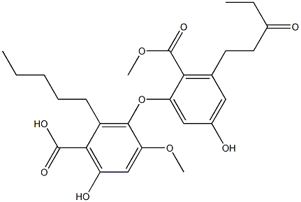 Benzoic acid,6-hydroxy-3-[5-hydroxy-2-(methoxycarbonyl)-3-(3-oxopentyl)phenoxy]-4-methoxy-2-pentyl- Struktur