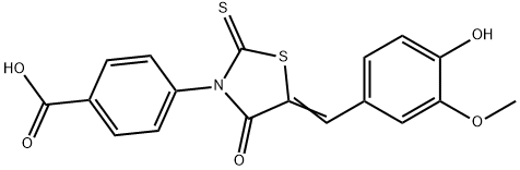 (Z)-4-(5-(4-hydroxy-3-methoxybenzylidene)-4-oxo-2-thioxothiazolidin-3-yl)benzoic acid Struktur