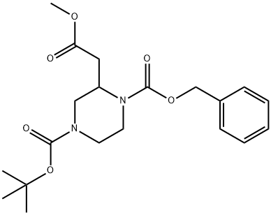 1-benzyl4-(tert-butyl)2-(2-methoxy-2-oxoethyl)piperazine-1,4-dicarboxylate Struktur