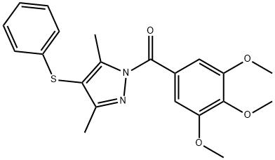 (3,5-dimethyl-4-(phenylthio)-1H-pyrazol-1-yl)(3,4,5-trimethoxyphenyl)methanone Struktur