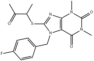 7-(4-fluorobenzyl)-1,3-dimethyl-8-((3-oxobutan-2-yl)thio)-3,7-dihydro-1H-purine-2,6-dione Struktur