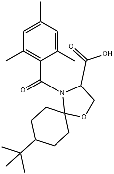 8-tert-butyl-4-(2,4,6-trimethylbenzoyl)-1-oxa-4-azaspiro[4.5]decane-3-carboxylic acid Struktur