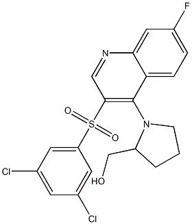 [1-[3-(3,5-dichlorophenyl)sulfonyl-7-fluoroquinolin-4-yl]pyrrolidin-2-yl]methanol Struktur