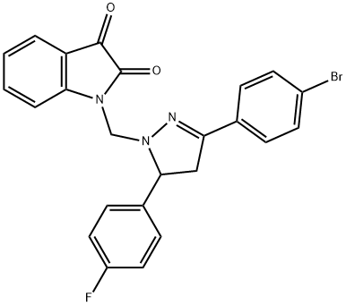 1-((3-(4-bromophenyl)-5-(4-fluorophenyl)-4,5-dihydro-1H-pyrazol-1-yl)methyl)indoline-2,3-dione Struktur
