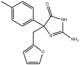 2-amino-5-[(furan-2-yl)methyl]-5-(4-methylphenyl)-4,5-dihydro-1H-imidazol-4-one Struktur
