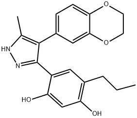 4-(4-(2,3-dihydrobenzo[b][1,4]dioxin-6-yl)-5-methyl-1H-pyrazol-3-yl)-6-propylbenzene-1,3-diol Struktur
