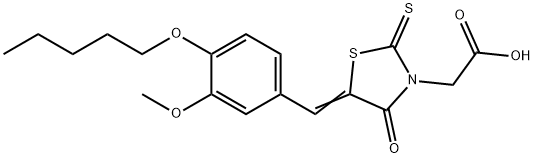 [5-(3-Methoxy-4-pentyloxy-benzylidene)-4-oxo-2-thioxo-thiazolidin-3-yl]-acetic acid Struktur