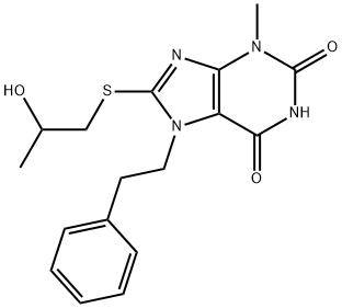 8-((2-hydroxypropyl)thio)-3-methyl-7-phenethyl-3,7-dihydro-1H-purine-2,6-dione Struktur