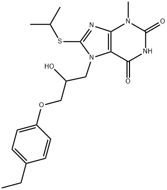 7-(3-(4-ethylphenoxy)-2-hydroxypropyl)-8-(isopropylthio)-3-methyl-3,7-dihydro-1H-purine-2,6-dione Struktur