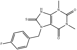 7-(4-fluorobenzyl)-8-mercapto-1,3-dimethyl-3,7-dihydro-1H-purine-2,6-dione Struktur
