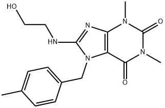 8-((2-hydroxyethyl)amino)-1,3-dimethyl-7-(4-methylbenzyl)-3,7-dihydro-1H-purine-2,6-dione Struktur