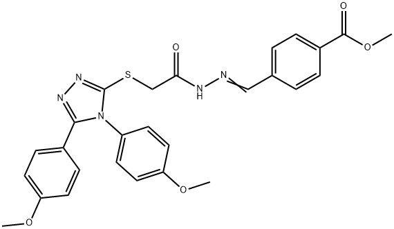 methyl 4-[(E)-[[2-[[4,5-bis(4-methoxyphenyl)-1,2,4-triazol-3-yl]sulfanyl]acetyl]hydrazinylidene]methyl]benzoate Struktur