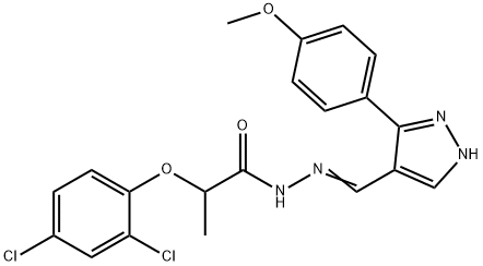 2-(2,4-dichlorophenoxy)-N'-{(E)-[3-(4-methoxyphenyl)-1H-pyrazol-4-yl]methylidene}propanehydrazide Struktur
