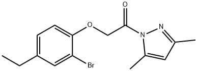 1-[(2-bromo-4-ethylphenoxy)acetyl]-3,5-dimethyl-1H-pyrazole Struktur
