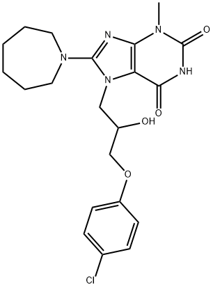 8-(azepan-1-yl)-7-(3-(4-chlorophenoxy)-2-hydroxypropyl)-3-methyl-3,7-dihydro-1H-purine-2,6-dione Struktur