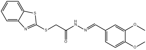 2-(1,3-benzothiazol-2-ylsulfanyl)-N-[(E)-(3,4-dimethoxyphenyl)methylideneamino]acetamide Struktur