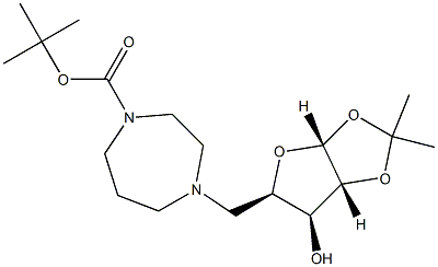 tert-butyl 4-{[(3aR,5R,6S,6aR)-6-hydroxy-2,2-dimethyl-tetrahydro-2H-furo[2,3-d][1,3]dioxol-5-yl]methyl}-1,4-diazepane-1-carboxylate Struktur