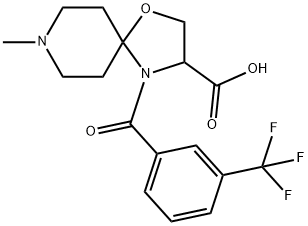 8-methyl-4-[3-(trifluoromethyl)benzoyl]-1-oxa-4,8-diazaspiro[4.5]decane-3-carboxylic acid Struktur