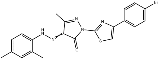 2-[4-(4-bromophenyl)-1,3-thiazol-2-yl]-4-[(2,4-dimethylphenyl)hydrazono]-5-methyl-2,4-dihydro-3H-pyrazol-3-one Struktur