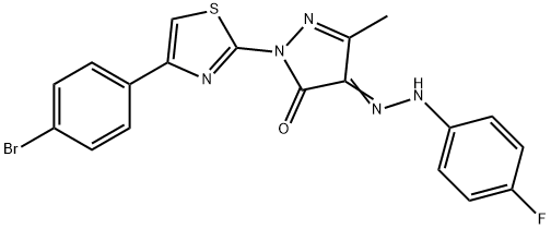 2-[4-(4-bromophenyl)-1,3-thiazol-2-yl]-4-[(4-fluorophenyl)hydrazono]-5-methyl-2,4-dihydro-3H-pyrazol-3-one Struktur