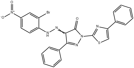 4-[(2-bromo-4-nitrophenyl)hydrazono]-5-phenyl-2-(4-phenyl-1,3-thiazol-2-yl)-2,4-dihydro-3H-pyrazol-3-one Struktur