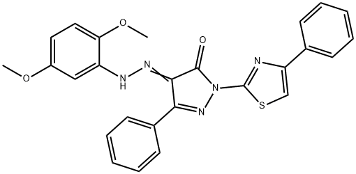 4-[(2,5-dimethoxyphenyl)hydrazono]-5-phenyl-2-(4-phenyl-1,3-thiazol-2-yl)-2,4-dihydro-3H-pyrazol-3-one Struktur