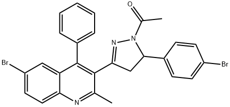 1-(3-(6-bromo-2-methyl-4-phenylquinolin-3-yl)-5-(4-bromophenyl)-4,5-dihydro-1H-pyrazol-1-yl)ethan-1-one Struktur