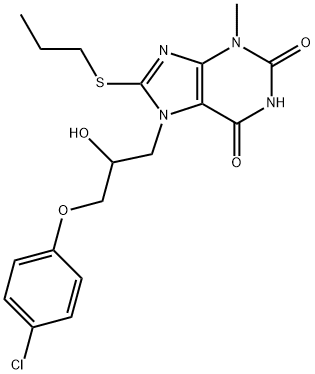 7-(3-(4-chlorophenoxy)-2-hydroxypropyl)-3-methyl-8-(propylthio)-3,7-dihydro-1H-purine-2,6-dione Struktur