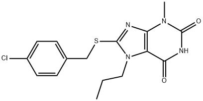 8-((4-chlorobenzyl)thio)-3-methyl-7-propyl-3,7-dihydro-1H-purine-2,6-dione Struktur