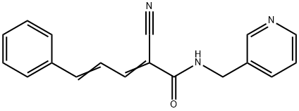 (2E,4E)-2-cyano-5-phenyl-N-(pyridin-3-ylmethyl)penta-2,4-dienamide Struktur