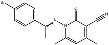 1-{[1-(4-bromophenyl)ethylidene]amino}-4,6-dimethyl-2-oxo-1,2-dihydro-3-pyridinecarbonitrile Struktur
