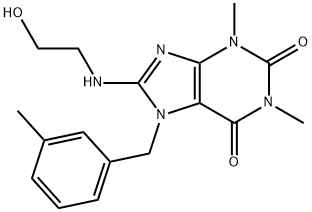 8-((2-hydroxyethyl)amino)-1,3-dimethyl-7-(3-methylbenzyl)-3,7-dihydro-1H-purine-2,6-dione Struktur