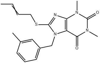 (E)-8-(but-2-en-1-ylthio)-1,3-dimethyl-7-(3-methylbenzyl)-3,7-dihydro-1H-purine-2,6-dione Struktur