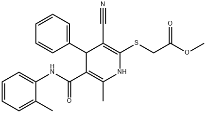 methyl 2-((3-cyano-6-methyl-4-phenyl-5-(o-tolylcarbamoyl)-1,4-dihydropyridin-2-yl)thio)acetate Structure