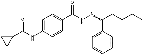 N-(4-{[2-(1-phenylpentylidene)hydrazino]carbonyl}phenyl)cyclopropanecarboxamide Struktur