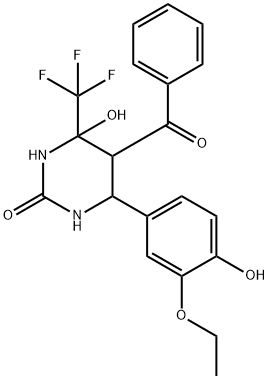 5-benzoyl-6-(3-ethoxy-4-hydroxyphenyl)-4-hydroxy-4-(trifluoromethyl)-1,3-diazinan-2-one Struktur