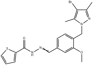 N'-{4-[(4-bromo-3,5-dimethyl-1H-pyrazol-1-yl)methyl]-3-methoxybenzylidene}-2-thiophenecarbohydrazide Struktur