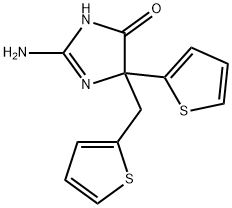 2-amino-5-(thiophen-2-yl)-5-[(thiophen-2-yl)methyl]-4,5-dihydro-1H-imidazol-4-one Struktur