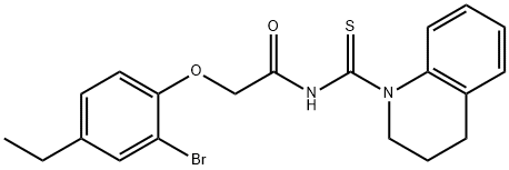 2-(2-bromo-4-ethylphenoxy)-N-(3,4-dihydro-1(2H)-quinolinylcarbonothioyl)acetamide Struktur