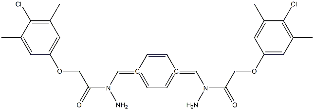 N',N''-[1,4-phenylenedi(methylylidene)]bis[2-(4-chloro-3,5-dimethylphenoxy)acetohydrazide] Struktur