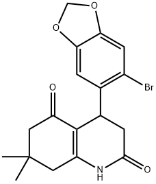 4-(6-bromo-1,3-benzodioxol-5-yl)-7,7-dimethyl-3,4,6,8-tetrahydro-1H-quinoline-2,5-dione Struktur