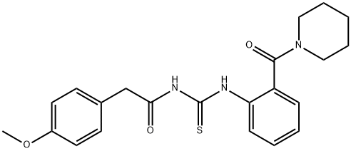 2-(4-methoxyphenyl)-N-({[2-(1-piperidinylcarbonyl)phenyl]amino}carbonothioyl)acetamide Struktur