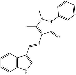 (E)-4-(((1H-indol-3-yl)methylene)amino)-1,5-dimethyl-2-phenyl-1,2-dihydro-3H-pyrazol-3-one Struktur