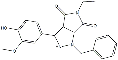1-benzyl-5-ethyl-3-(4-hydroxy-3-methoxyphenyl)tetrahydropyrrolo[3,4-c]pyrazole-4,6(1H,5H)-dione Struktur