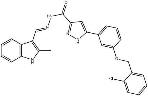 3-{3-[(2-chlorobenzyl)oxy]phenyl}-N'-[(E)-(2-methyl-1H-indol-3-yl)methylidene]-1H-pyrazole-5-carbohydrazide Struktur