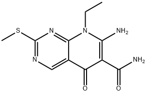 7-amino-8-ethyl-2-(methylthio)-5-oxo-5,8-dihydropyrido[2,3-d]pyrimidine-6-carboxamide Struktur