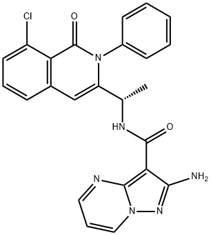 (S)-2-amino-N-(1-(8-chloro-1-oxo-2-phenyl-1,2-dihydroisoquinolin-3-yl)ethyl)pyrazolo[1,5-a]pyrimidine-3-carboxamide, 1466563-97-2, 結(jié)構(gòu)式