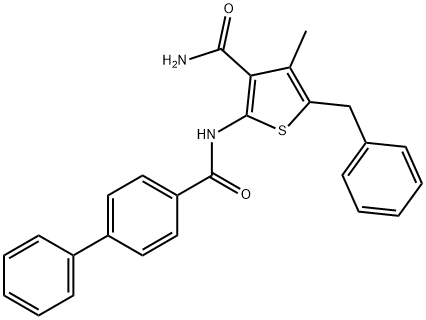 5-benzyl-2-[(4-biphenylylcarbonyl)amino]-4-methyl-3-thiophenecarboxamide Struktur